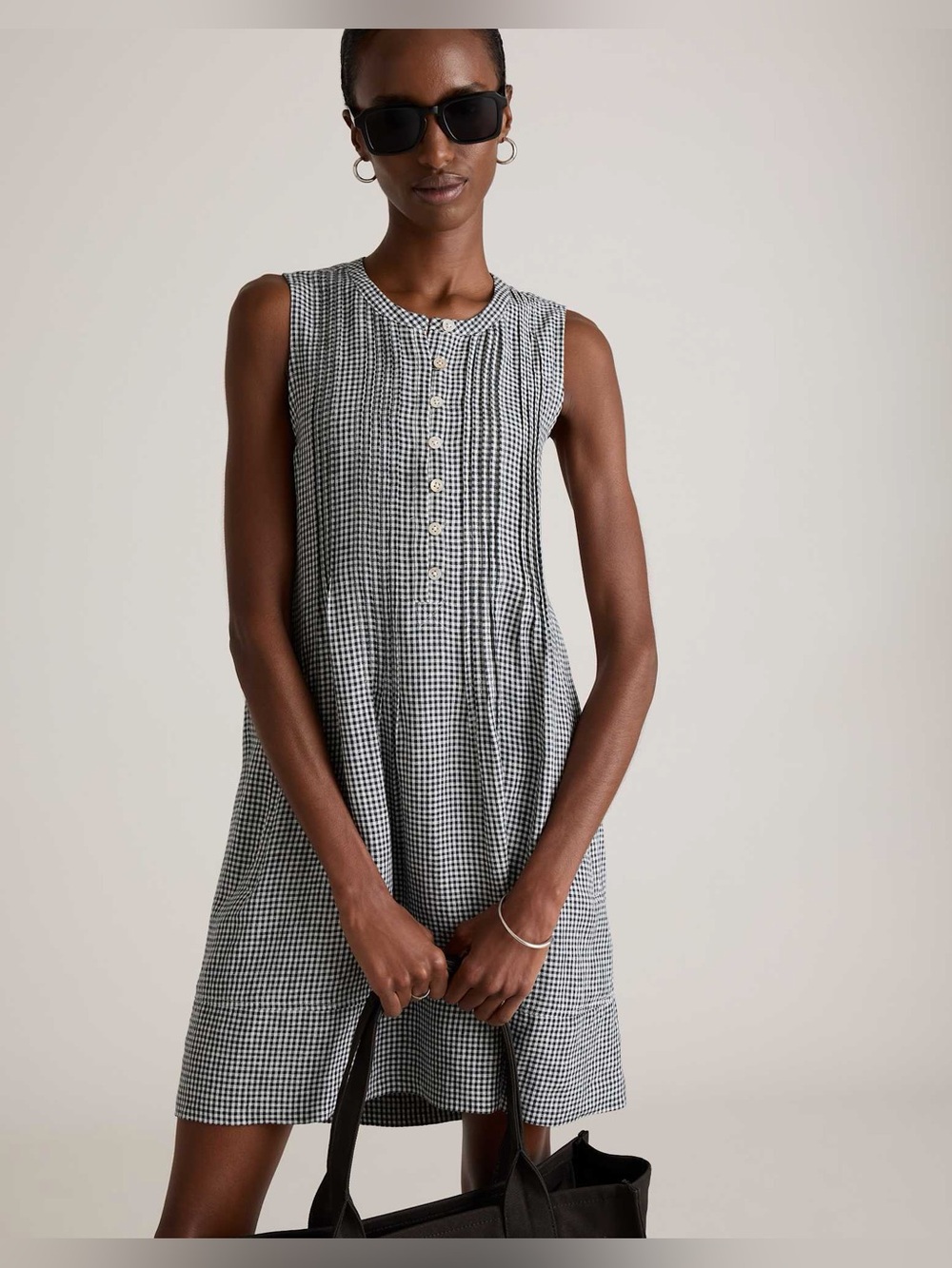 Quince 100% European Linen Plaid Sleeveless Swing Dress Women’s Size M